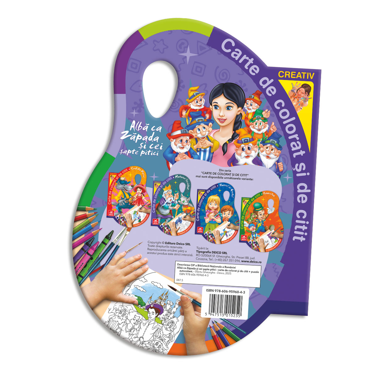 Albă ca Zăpada și cei șapte pitici - Carte de colorat și de citit! - Conține un puzzle autocolant