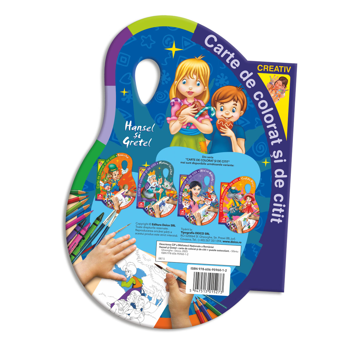 Hansel și Gretel - Carte de colorat și de citit! Conține un puzzle autocolant