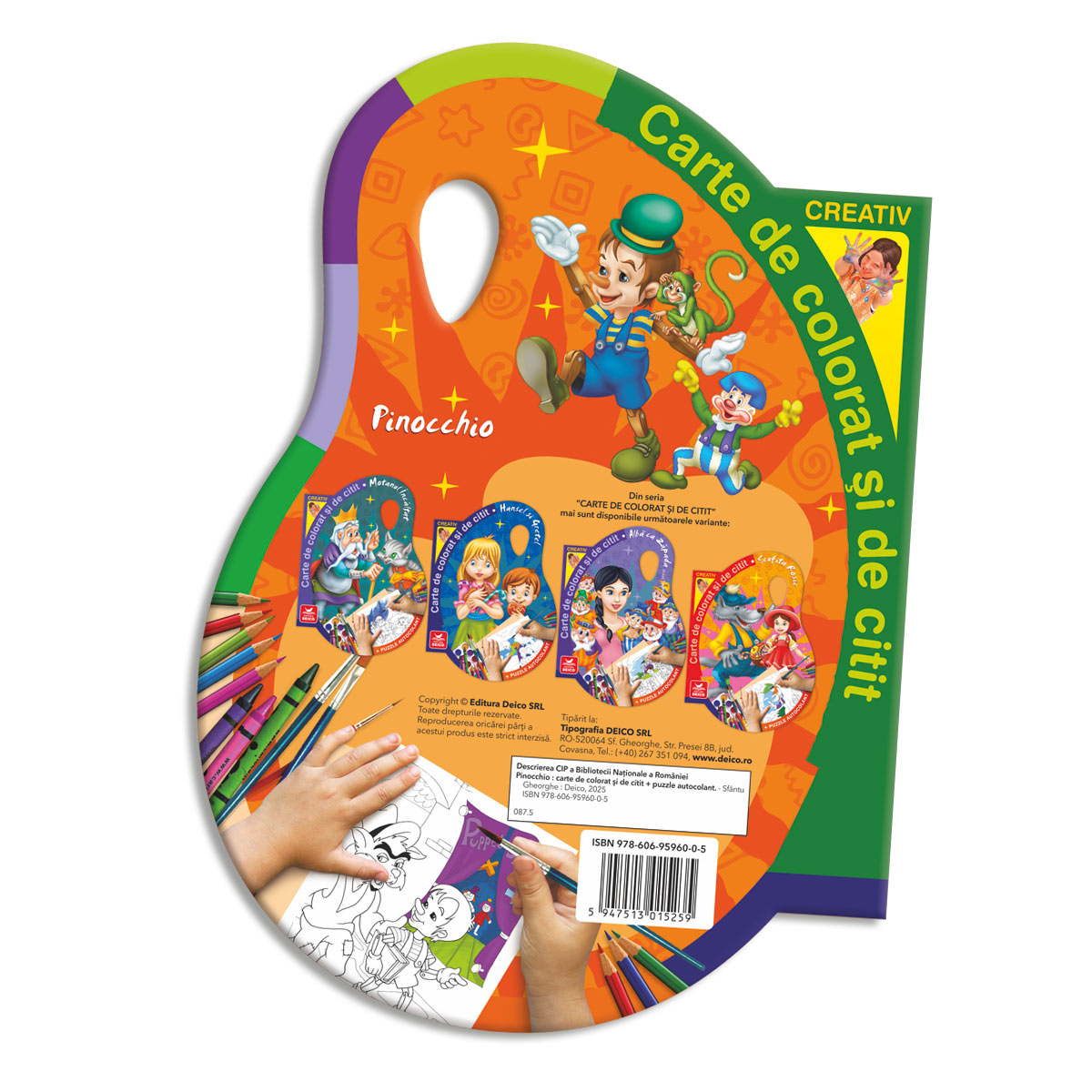 Pinocchio - Carte de colorat și de citit! Conține un puzzle autocolant