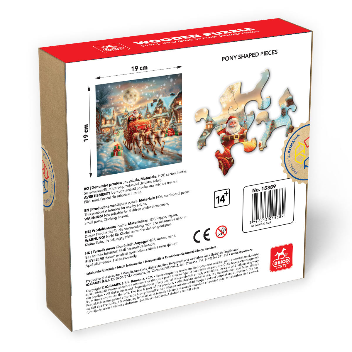 Puzzle lemn - Craciun - Sania lui Mos Craciun, 50 piese, High difficulty
