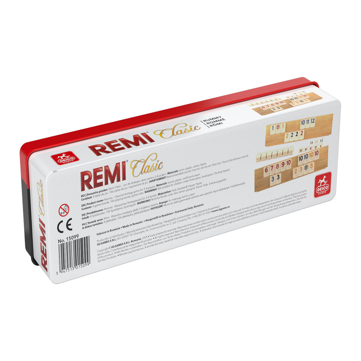 REMI CLASIC, Tablă lemn masiv, Cutie metalică, Piese "os/piatră"