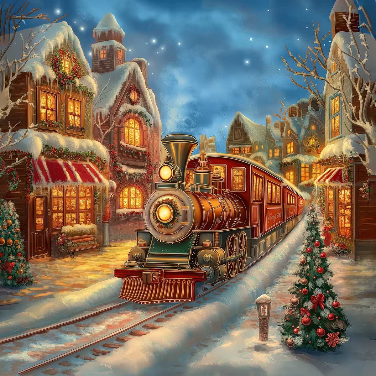 Puzzle lemn - Craciun - Trenul lui Mos Craciun, 50 piese, High difficulty