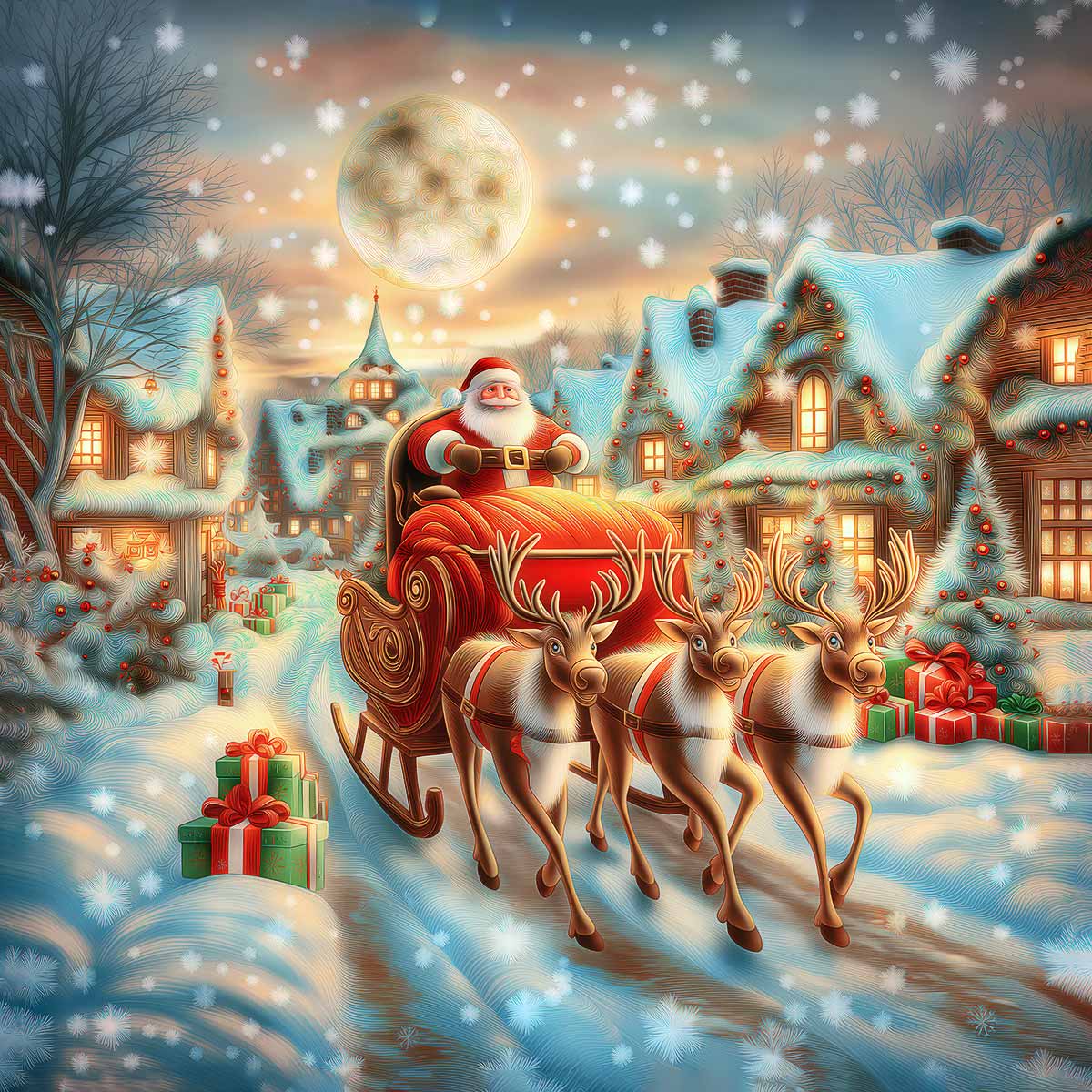 Puzzle lemn - Crăciun - Sania lui Moș Crăciun, 50 piese, High difficulty