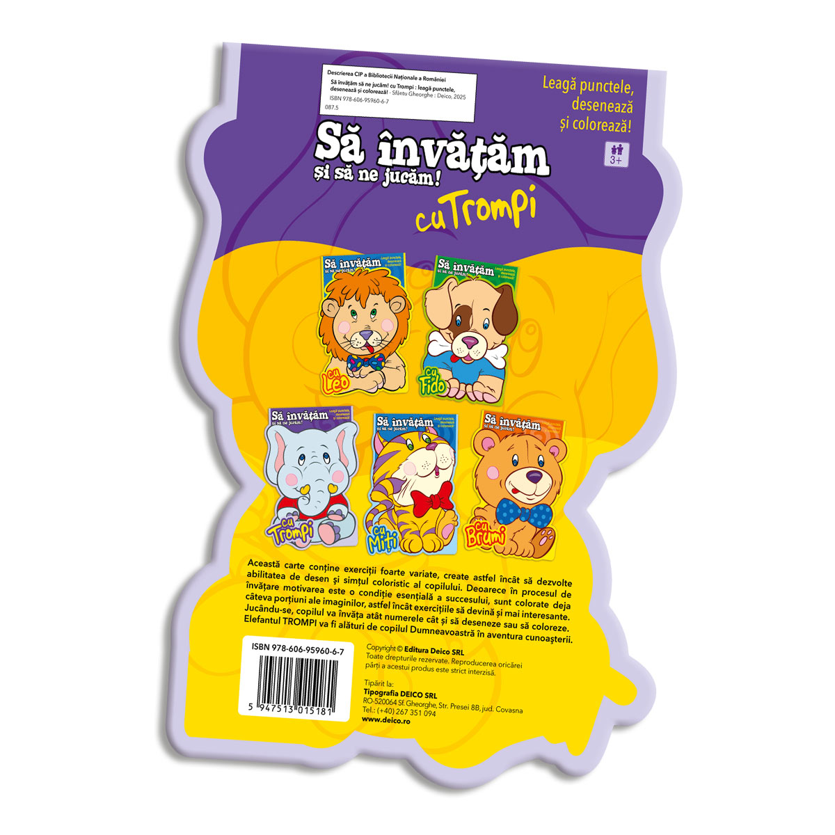 Să învățăm și să ne jucăm cu TROMPI! Leagă punctele, desenează și colorează!