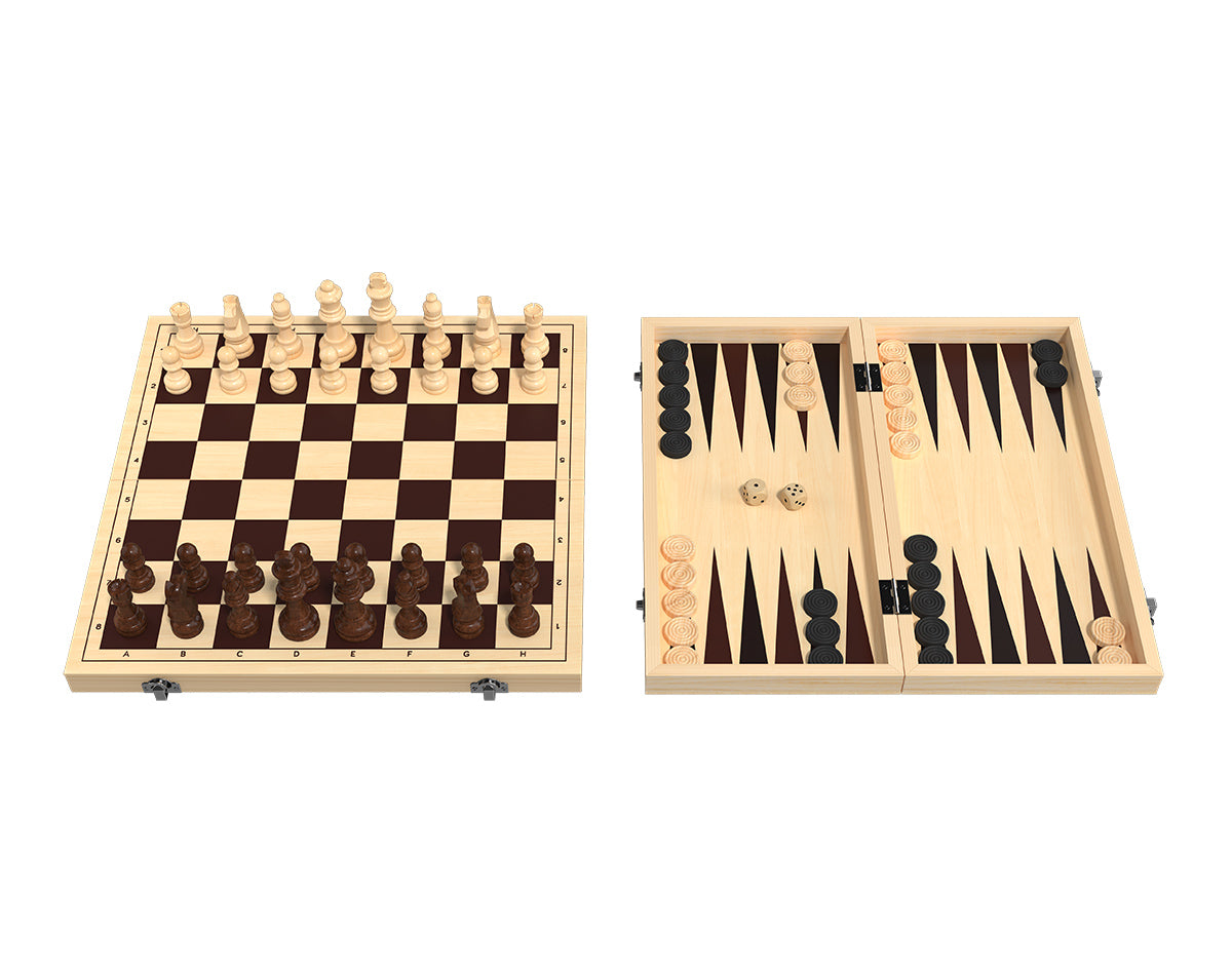 Șah și Table, Cutie Lemn, 35x35 cm, Rege 7,62 cm
