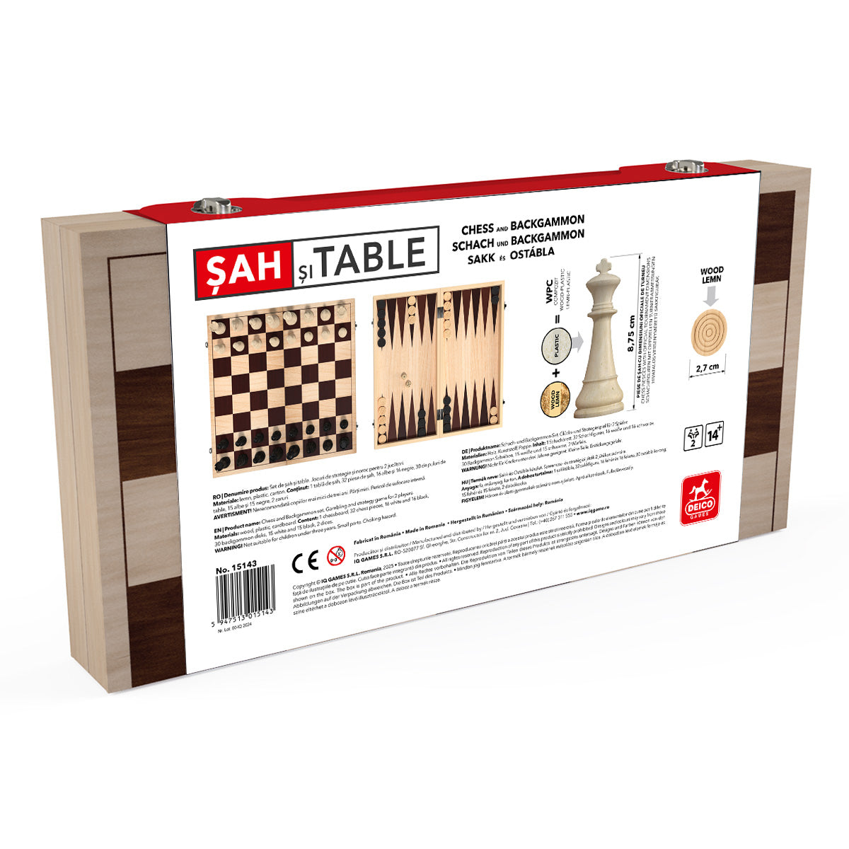 Șah Profi WPC și Table, Cutie Lemn, Rege 8,75 cm – IQ GAMES