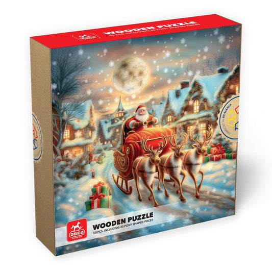 Puzzle lemn - Craciun - Sania lui Mos Craciun, 50 piese, High difficulty